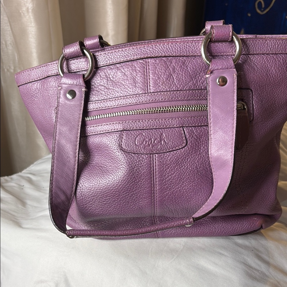 Coach Purple Leather Shoulder Bag with Silver Hardware